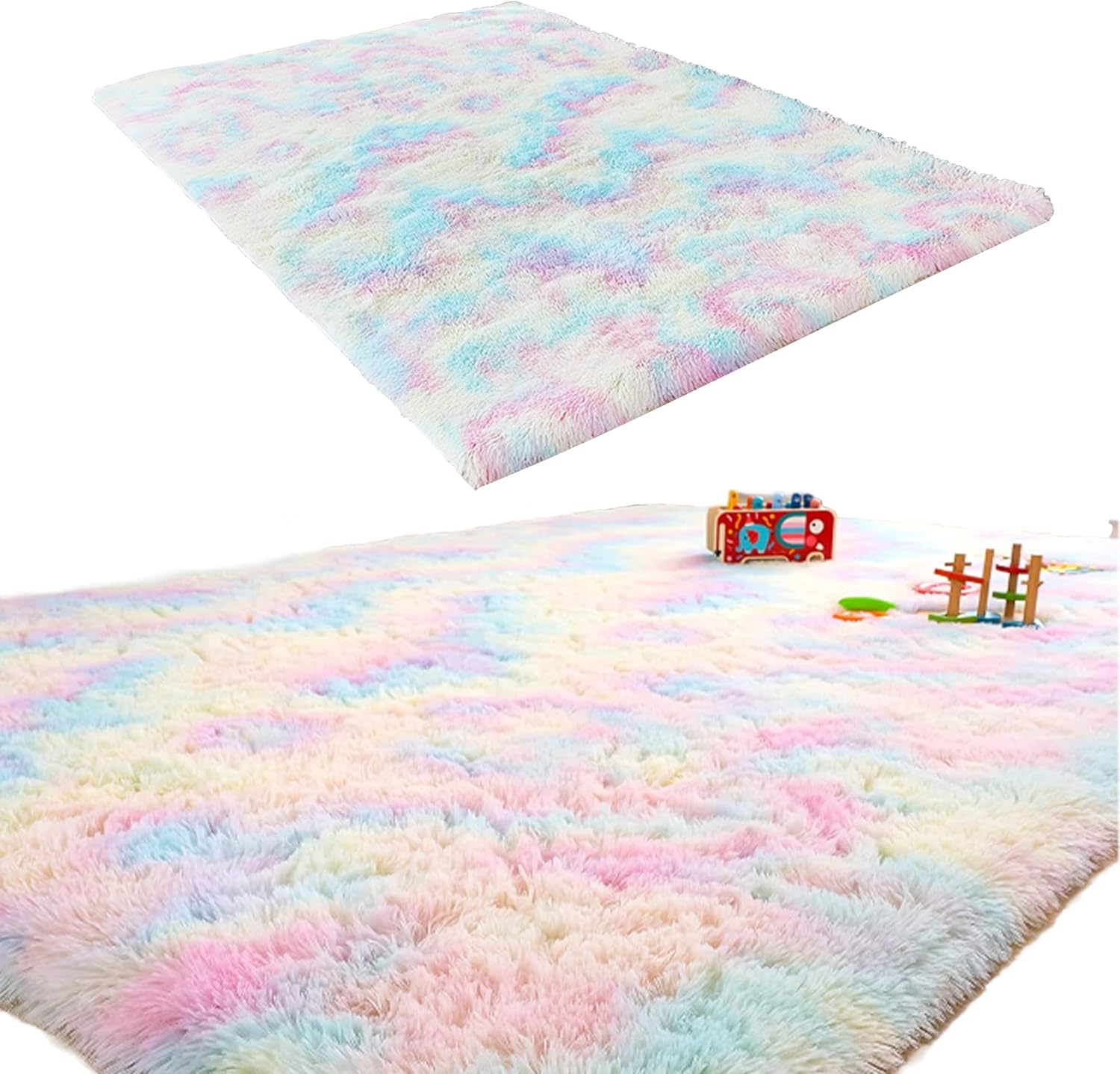 CC INTERIOR Fluffy Rainbow Rug, Fluffy Faux Fur Rugs, Rainbow Fluffy Rug, 4x6 Feet