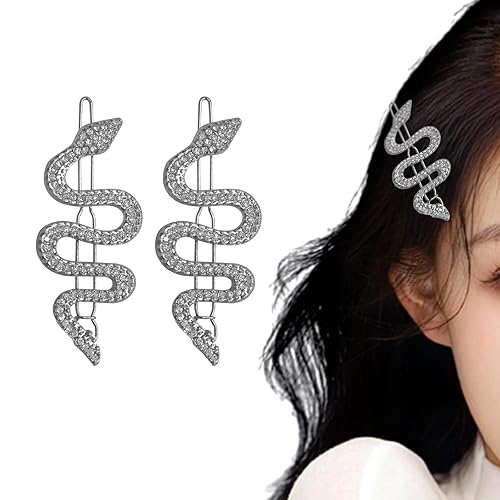 2 pinzas para el pelo de serpiente, horquillas de metal con diamantes de imitación brillantes, pasadores de pelo, pasadores de pelo plateados,