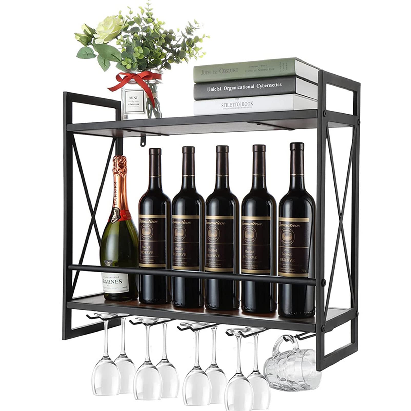 Support mural pour vin de qualité supérieure en bois véritable et métal robuste DASHADAO