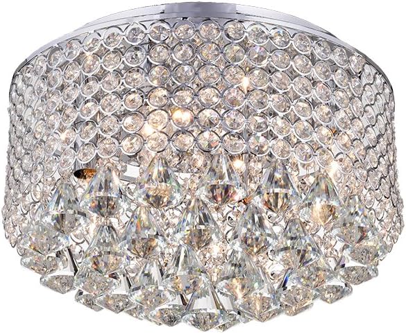 Warehouse of Tiffany RL8183CH Gunslid Chrome Crystal Circle Ceiling Lamp Flushmount, Grey
