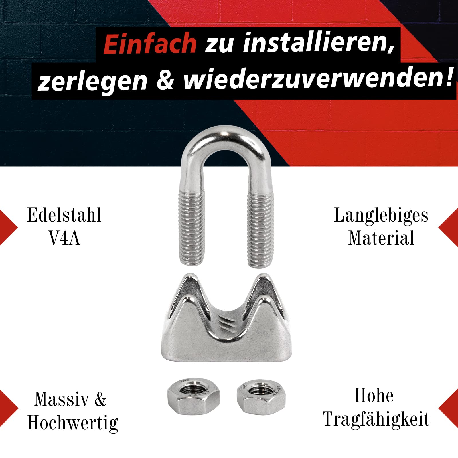 Abrazaderas De Fijación De Acero Inoxidable V2A - 110x110 Mm, Pack De 10, Para Tubos Y Cables