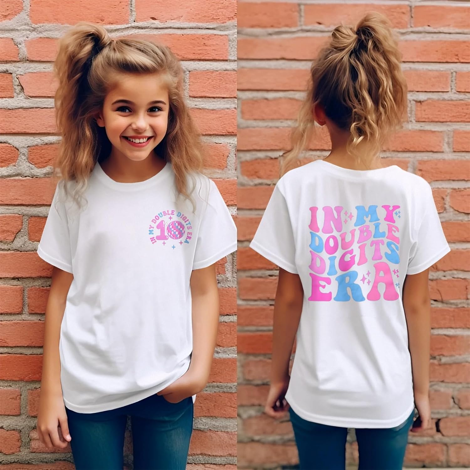 IZYJOY in My Double Digits Era Shirts Girls 10th Birthday T-Shirts 10 Years Old Birthday Party Short Sleeve Summer Tee Tops - Image 2