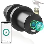 FITNATE Fingerprint Door Knob, Biometric Smart Lock with App Control, Keyless Entry Door Knob with Bluetooth Digital Code, Touch to Open Knob for Bedroom,Home,Hotel,Office, Silver