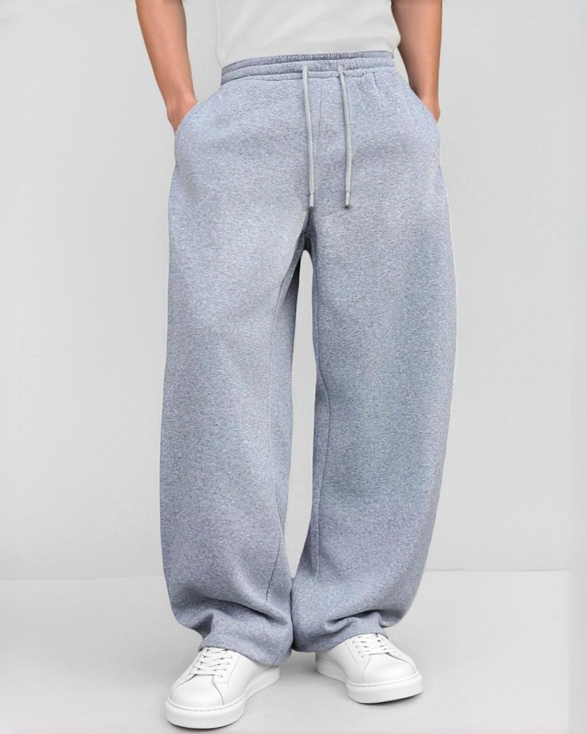 Men’s Baggy Sweatpants Wide-Leg, Elastic Drawstring Waist Casual Lounge Joggers with Deep Pockets and Cozy Fleece - Image 2