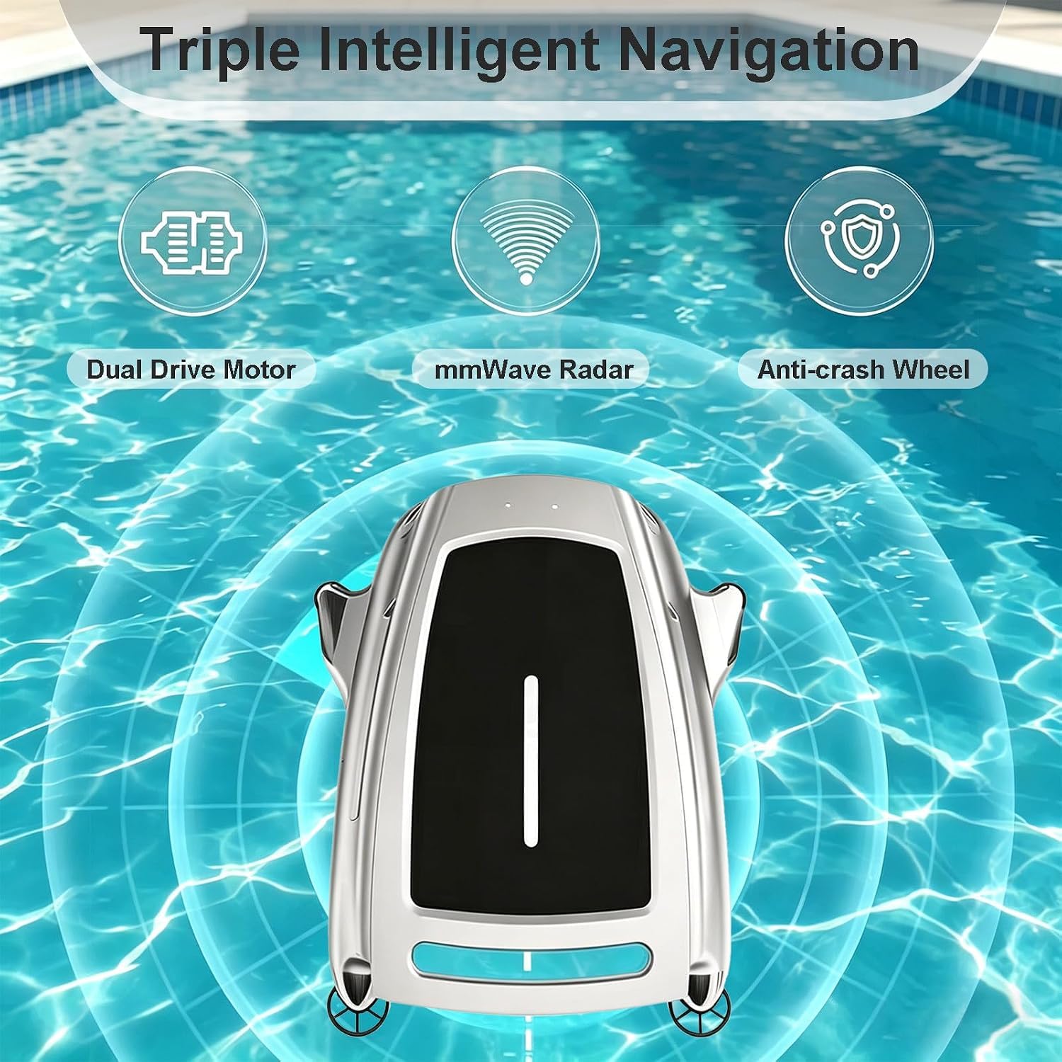 Limpiador Robótico para Piscinas Y Spas, Alimentado por Energía Solar, con Doble Alimentación, Ruta Automática, Evitación De Obstáculos, Capacidad De 4,1 L Y Control Mediante Aplicación.