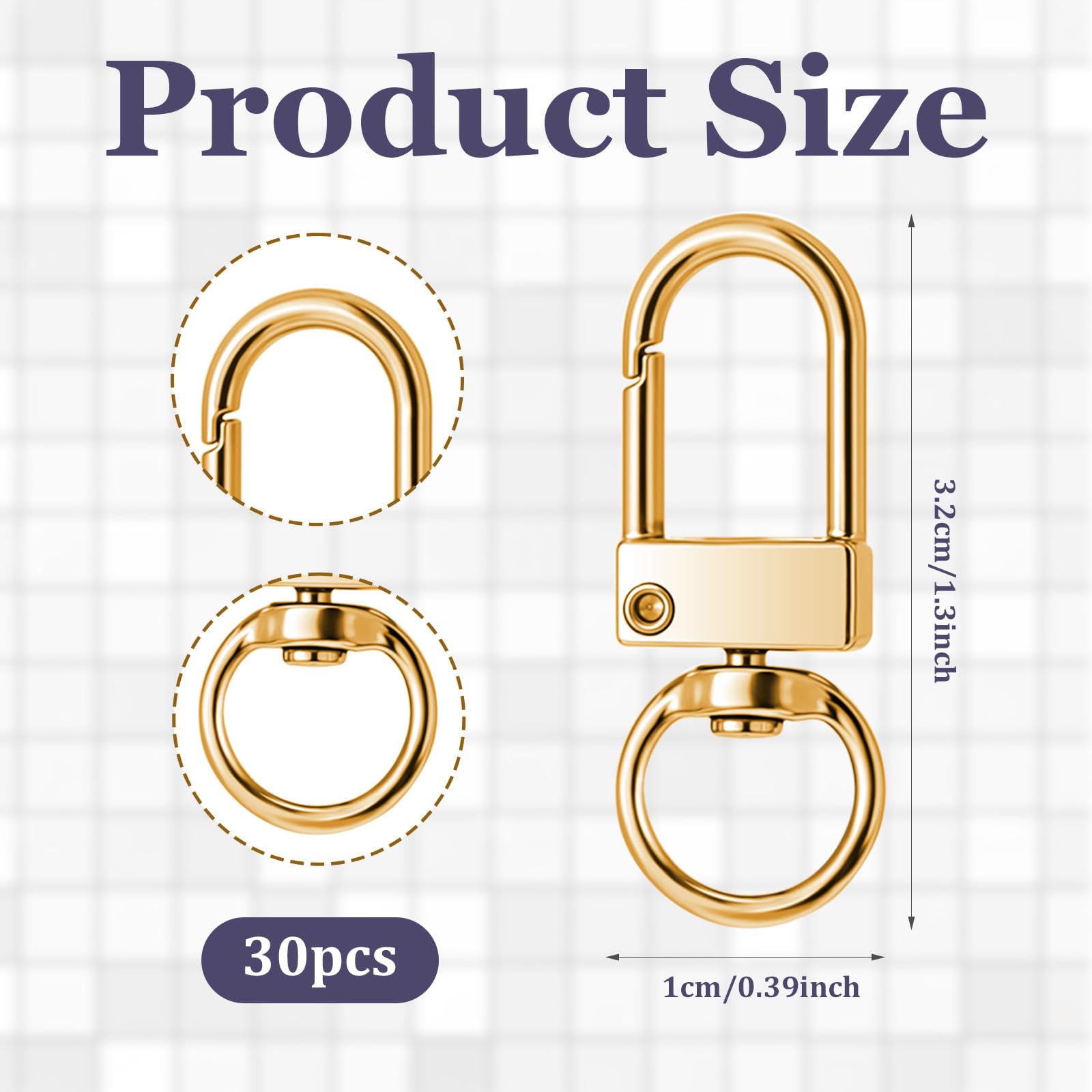 30 Stück Karabinerhaken Gold - Drehbare Schlüsselanhänger Für DIY
