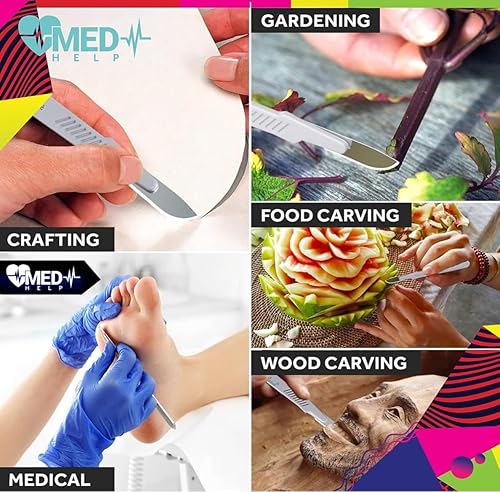 Miniatura 5 de Paquete de 100 cuchillas desechables de bisturí #22, cuchillas quirúrgicas tamaño 22, herramienta de hoja dermaplane de acero de alto carbono. Hoja