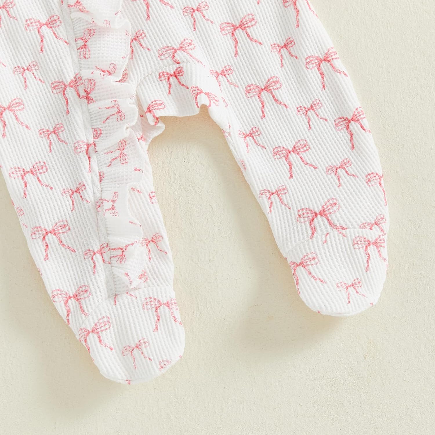 Newborn Baby Girl Outfits Bow/Plaid Print Footed Jumpsuit Ruffle Zipper Romper Cute Fall Baby Coming Home Outfit - Image 5