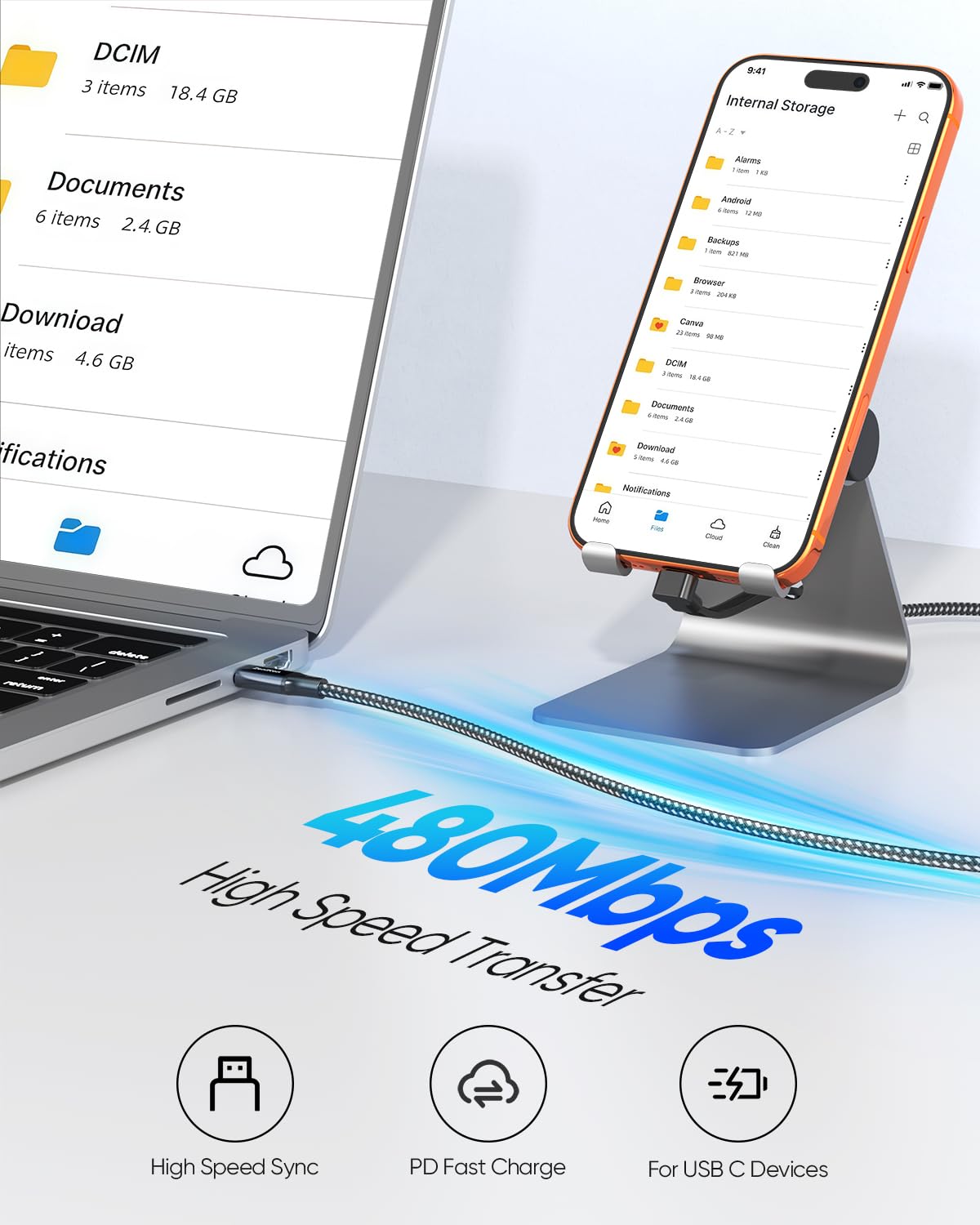 Cavo USB C a 90 gradi, 3 m, cavo USB C ad angolo retto piatto (ricarica rapida 60 W) trasferimento dati ad alta velocità intrecciato in nylon compatibile con iPhone serie 17/16/15, Galaxy