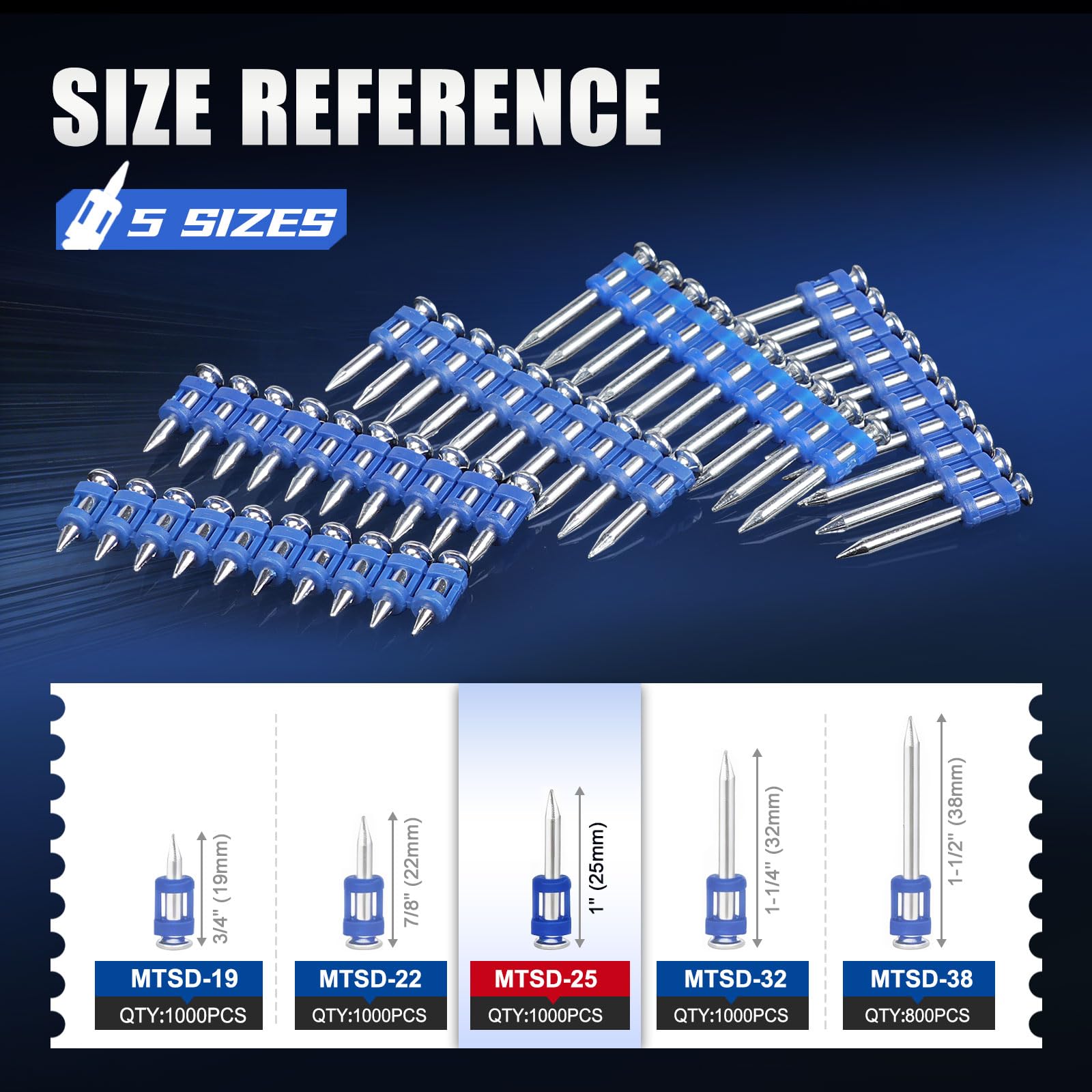 KIMSING MTSD-25 12GA clavos para hormigón 25mm 1000 pzas para puertas | Galvanisation épaisse anticorrosion, bande plastique pour chargement facile, 25mm, pour portes, fenêtres et plafonds