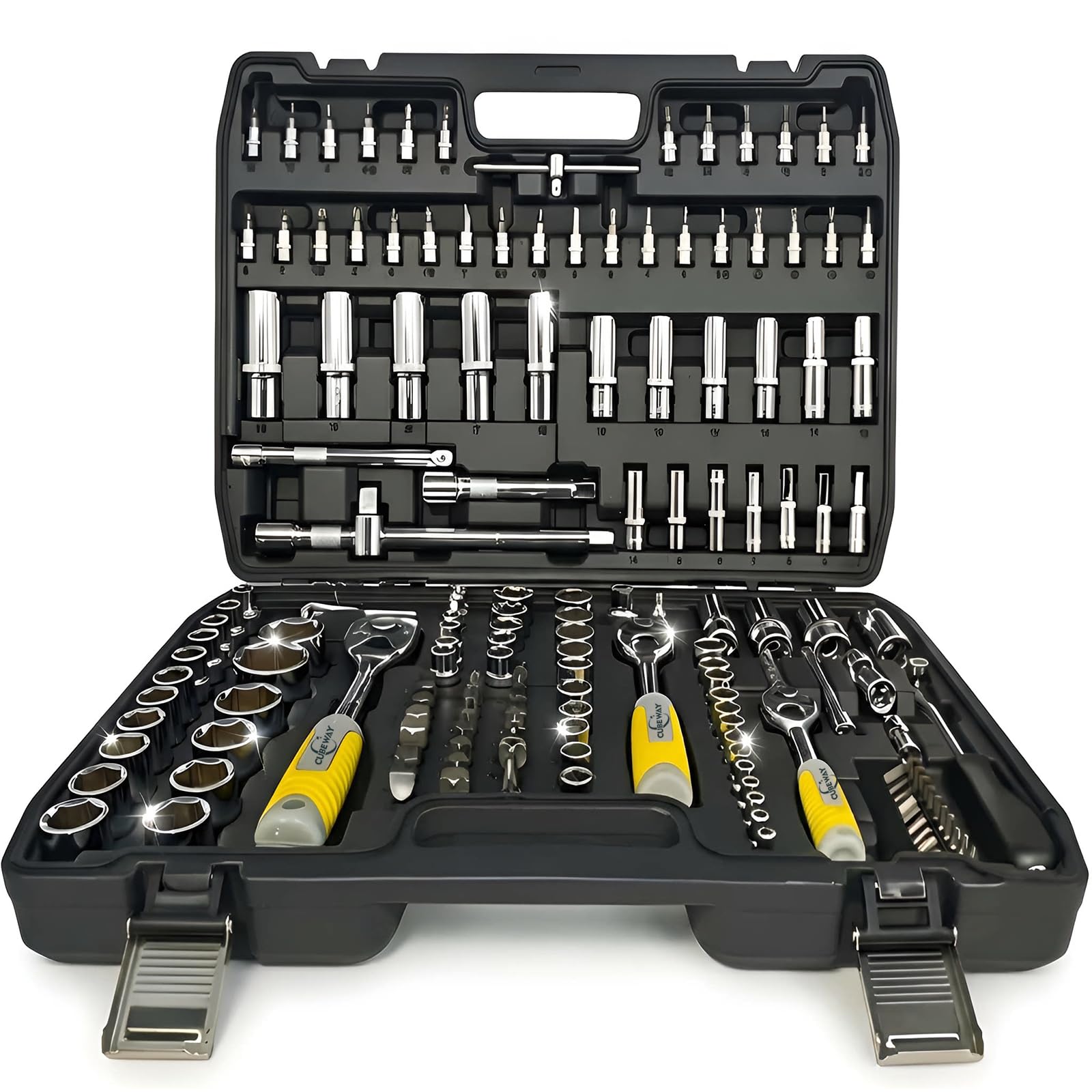CUBEWAY 172-Piece Socket Wrench Set & Ratchet Set - Professional Car Tool Kit for Mechanics, Full Socket Set with 1/4”, 3/8”, 1/2” Drive, Bits, Case for Auto Repair & DIY