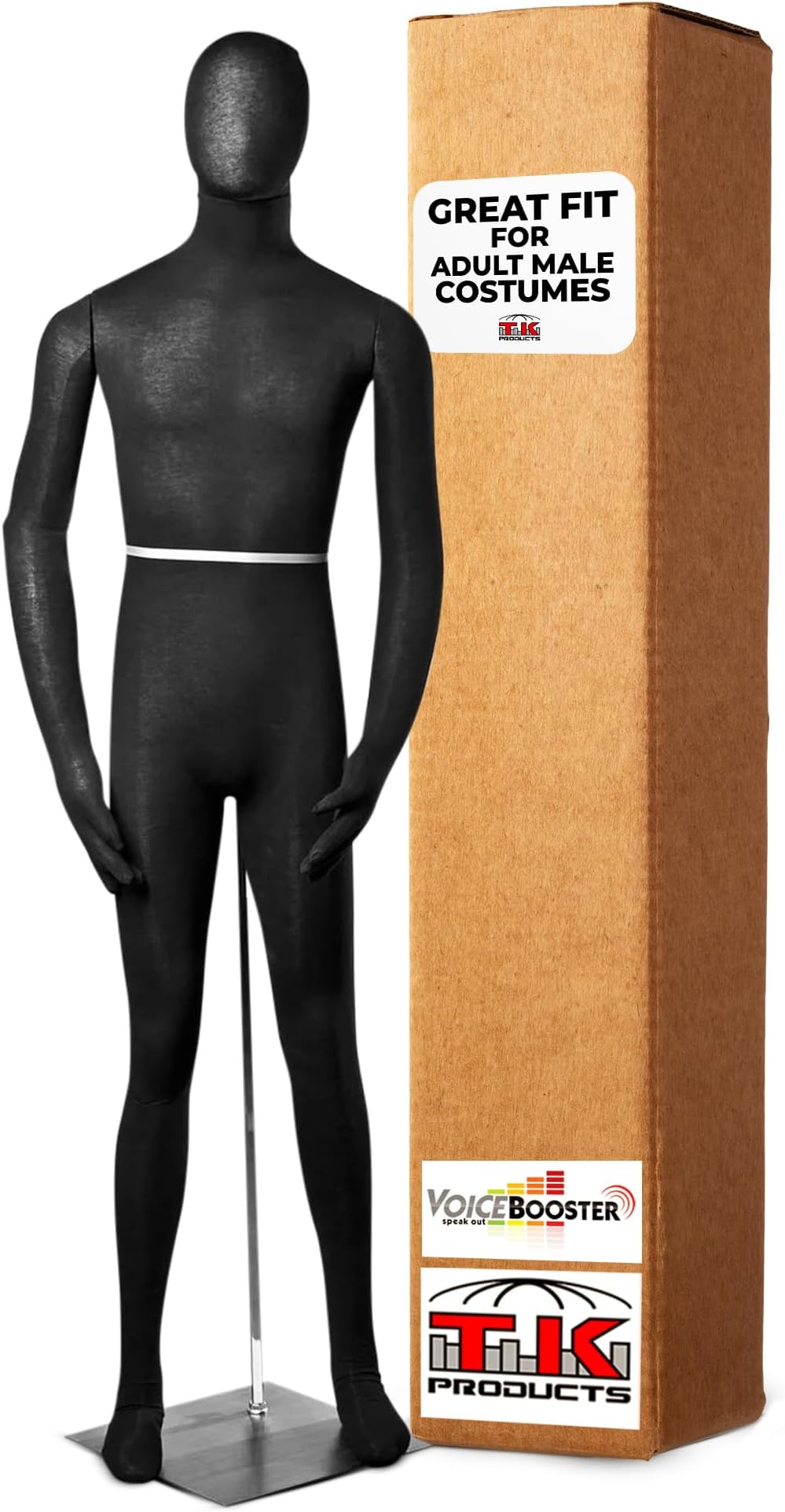 Full Body Male Mannequin by Voicebooster Speak Out - Flexible, Bendable, Poseable Standing Mannequin with Adjustable Arms - Soft Foam Dress Form for Costumes, Clothing Display, Sewing - Black