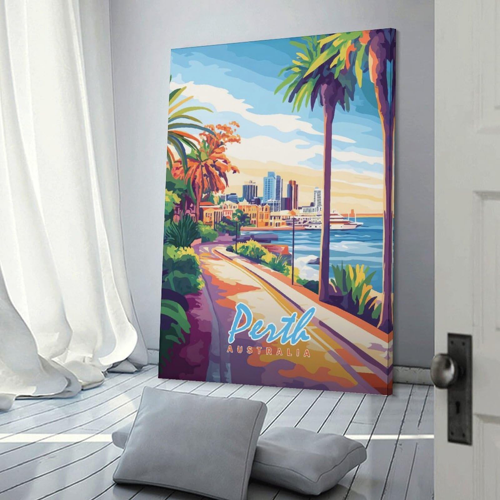 Junmoney Perth, Australia Cityscape Home Decor Wall Art, 20x30inch(50x75cm), for Apartments, Flats Or New Home Decor, An Easy Choice for New Home Styling