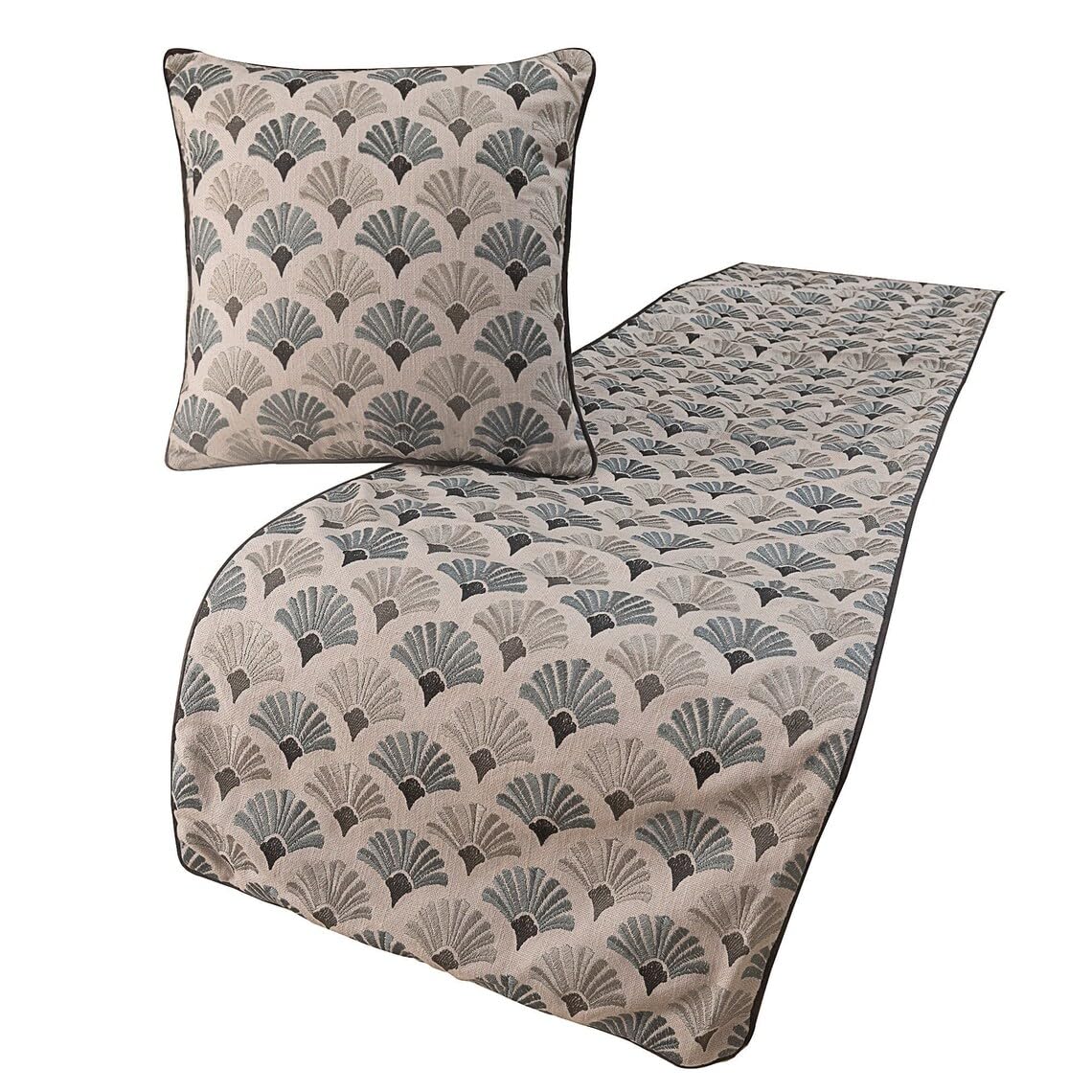 The HomeCentric King/Queen/Twin Blue & Grey Designer King 225 x 45 cm Bed Runner With 2 Cushion cover, Floral Embroidery Bed Scarf on Cotton fabric - Flourish Bloom — image 1