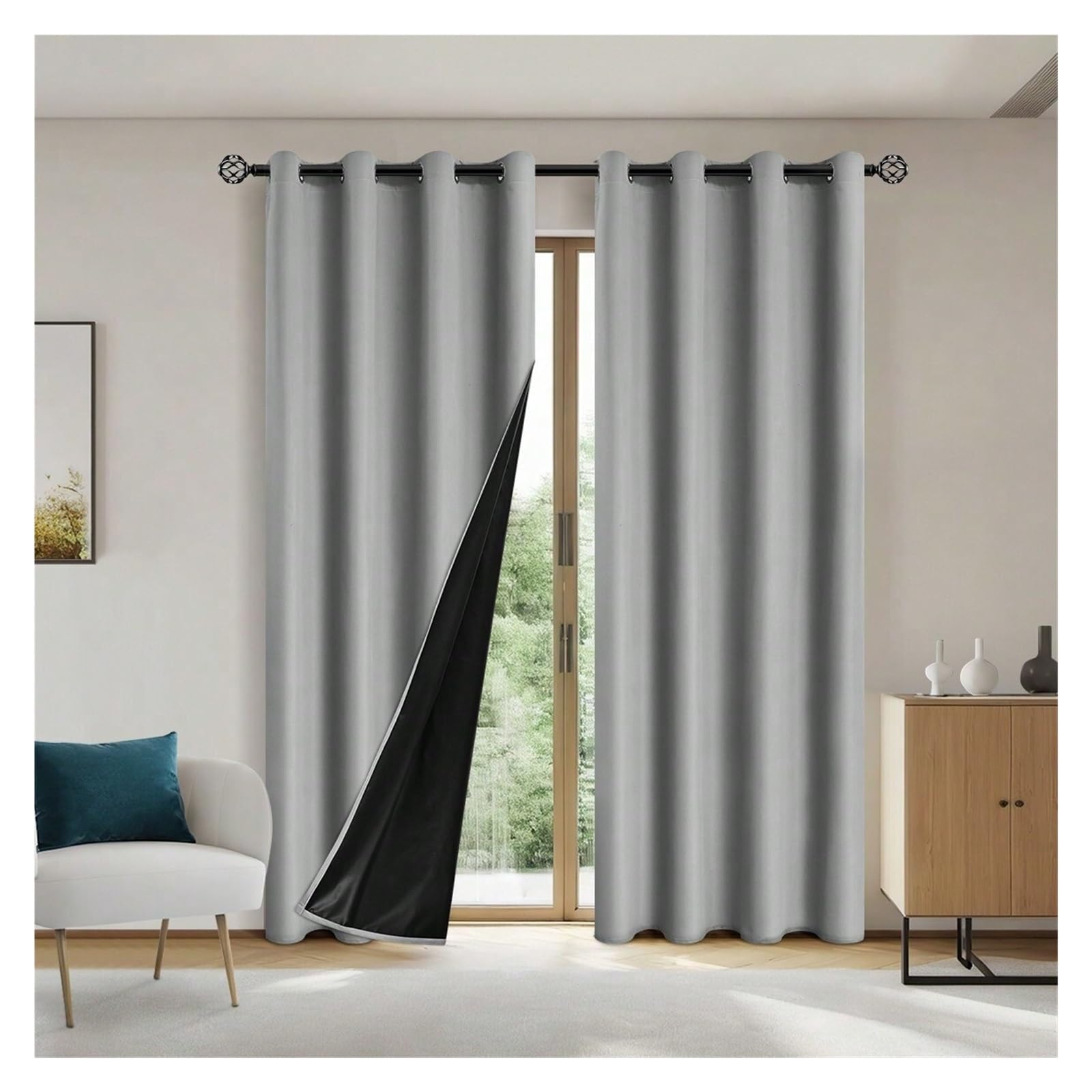 LGWW Home Room Blackout Curtains 1piece Solid Blackout Curtains with Grommets Total Privacy Drapes for Bedroom(100X130cm)