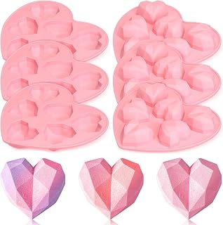 6 Pcs 3D Diamond Heart Silicone Mold Silicone Baking Pan Mold Heart Pan Chocolate Mothers Day for Mousse Cake Birthday Gift(Pink)
