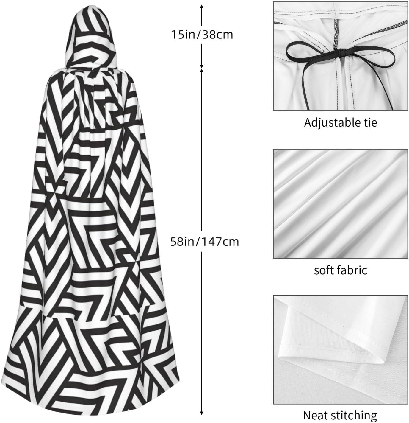 Printidea Men Women Halloween Role Play Party Decoration Hooded Poncho Black
