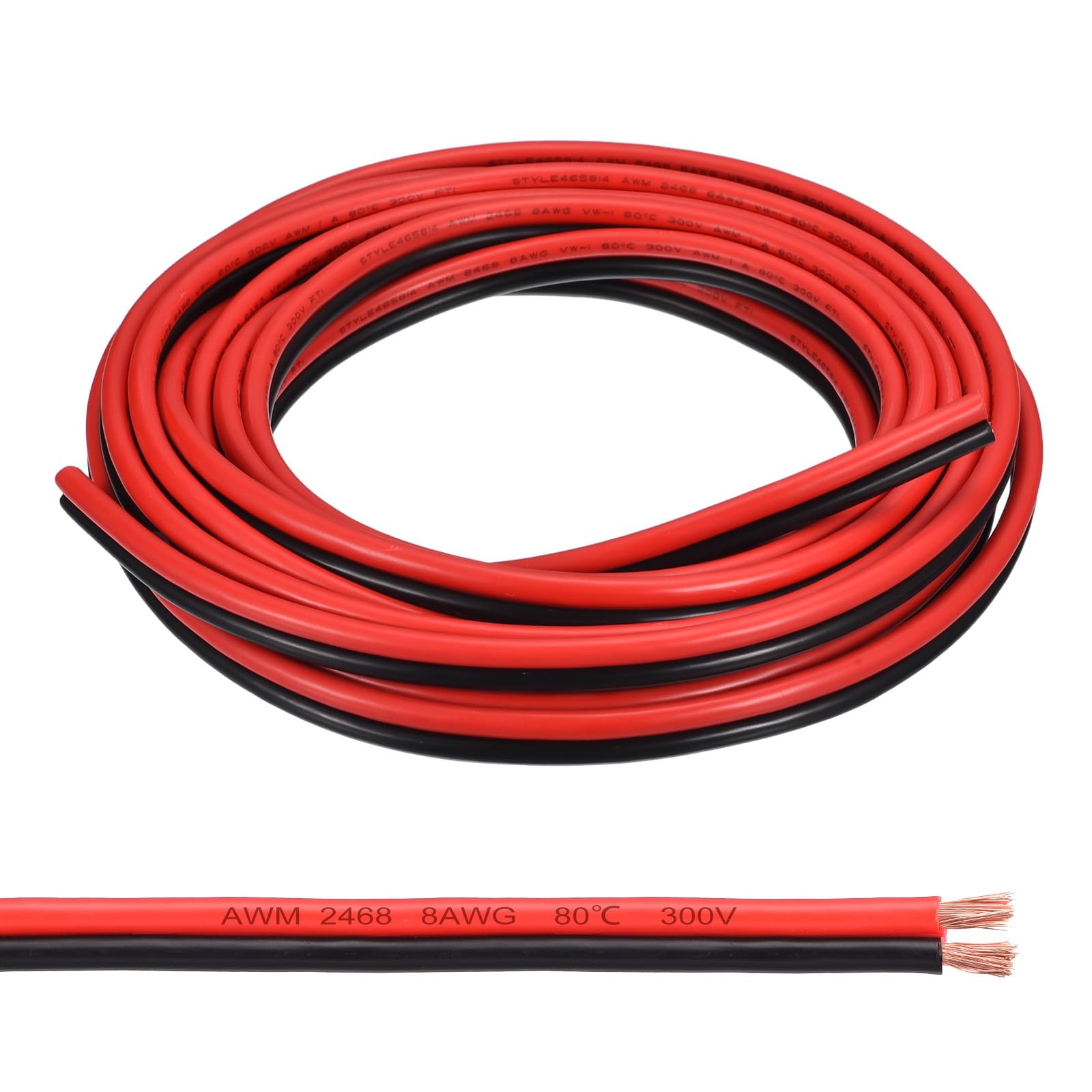 QUARKZMAN 8AWG Elektrischer Draht 2 x 8,37 mm² Strom Kabel 6 Meter Weich und flexibel Kupfer Verlängerungskabel UL2468 Mantelleitung Gerätekabel PVC Silkon 2 adrig Rot Schwarz Elektrokabel