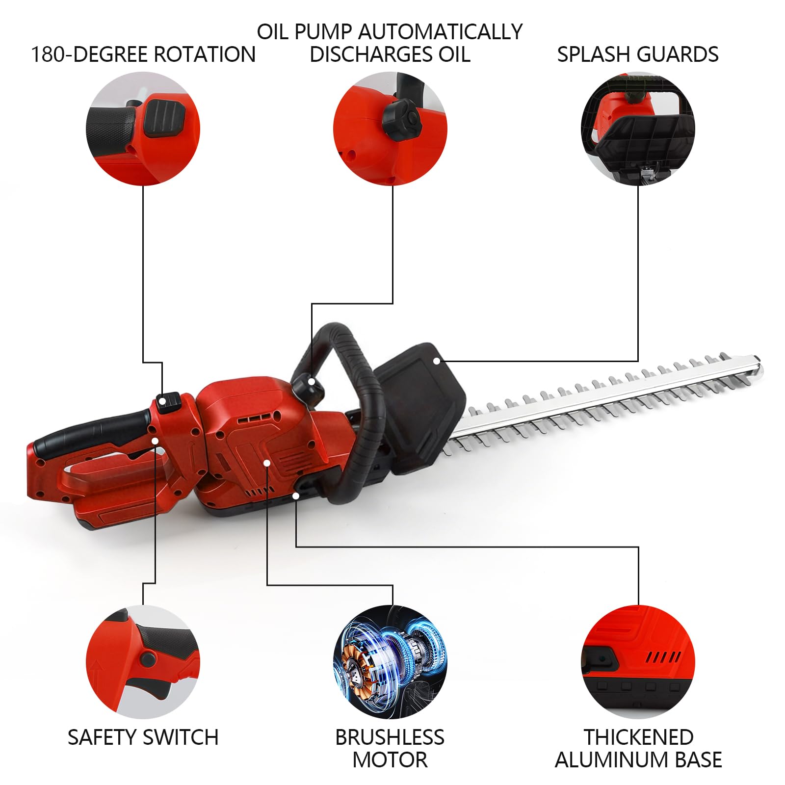 Cortasetos a batería compatible con batería Milwaukee de 18 V (sin batería), cortador de arbustos eléctrico sin escobillas con hoja de 50 cm, cabezal giratorio de 180° y sistema de lubricación