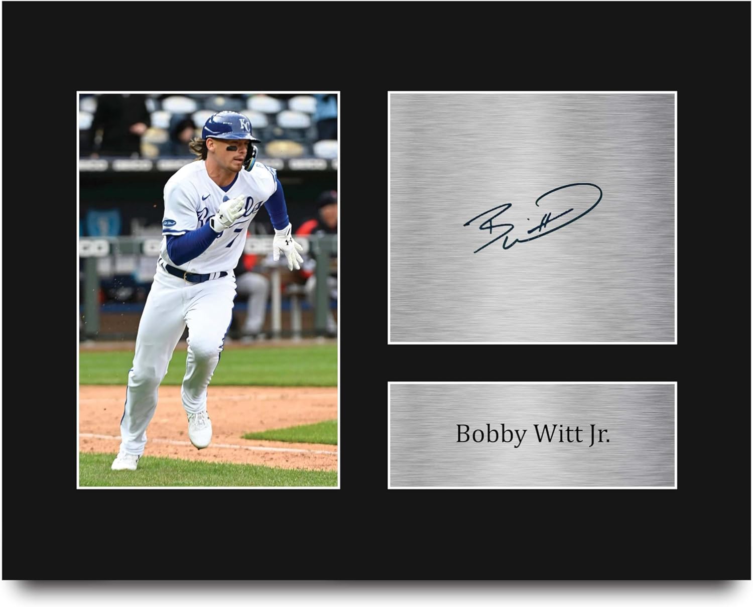 HWC Trading Bobby Witt Jr Kansas City Royals Gifts Printed Signed Autograph Picture for Baseball Memorabilia Fans - US Letter Framed