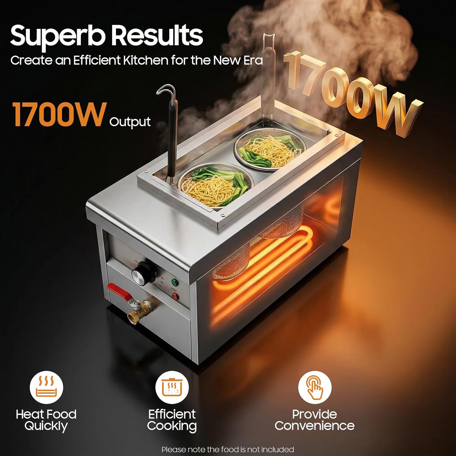 2 Holes Pasta Cooker Electric Noodle Cooking Machine, Electric Pasta Cooking Machine, Commercial Pasta Cooker with 2 Noodle Filter, 30-110℃ Temperature Control for Restaurants Buffets and Food Stands
