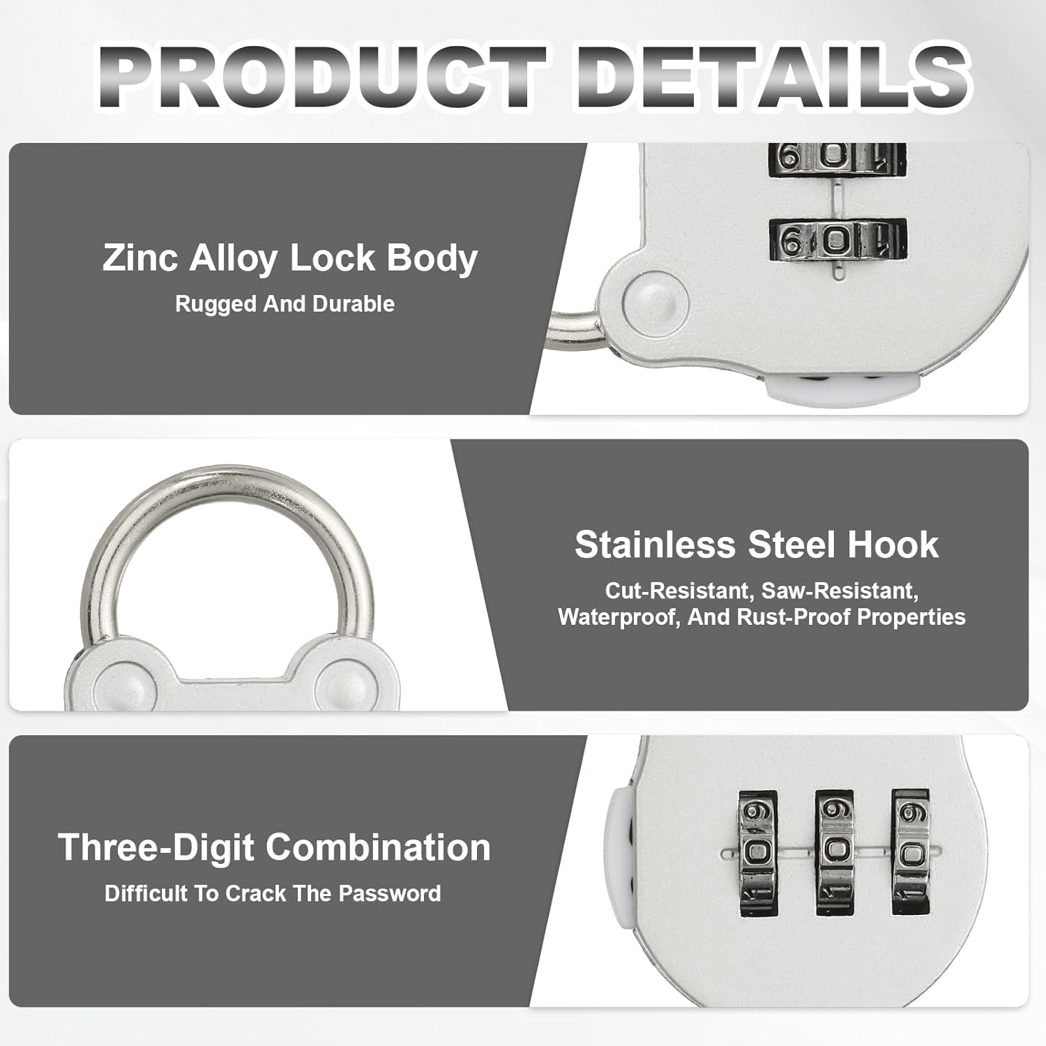 PATIKIL Combination Padlock (Small, Silver)(2 Pcs), 3-Digit Cute Combo Padlock Resettable Luggage Locks, Suit for Gym Locker/Fence/Storage/Toolbox/Cabinets