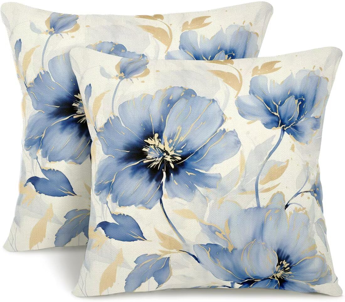 Housses de coussin canape fleur bleu 30x30 pour rénover vos vieux coussins