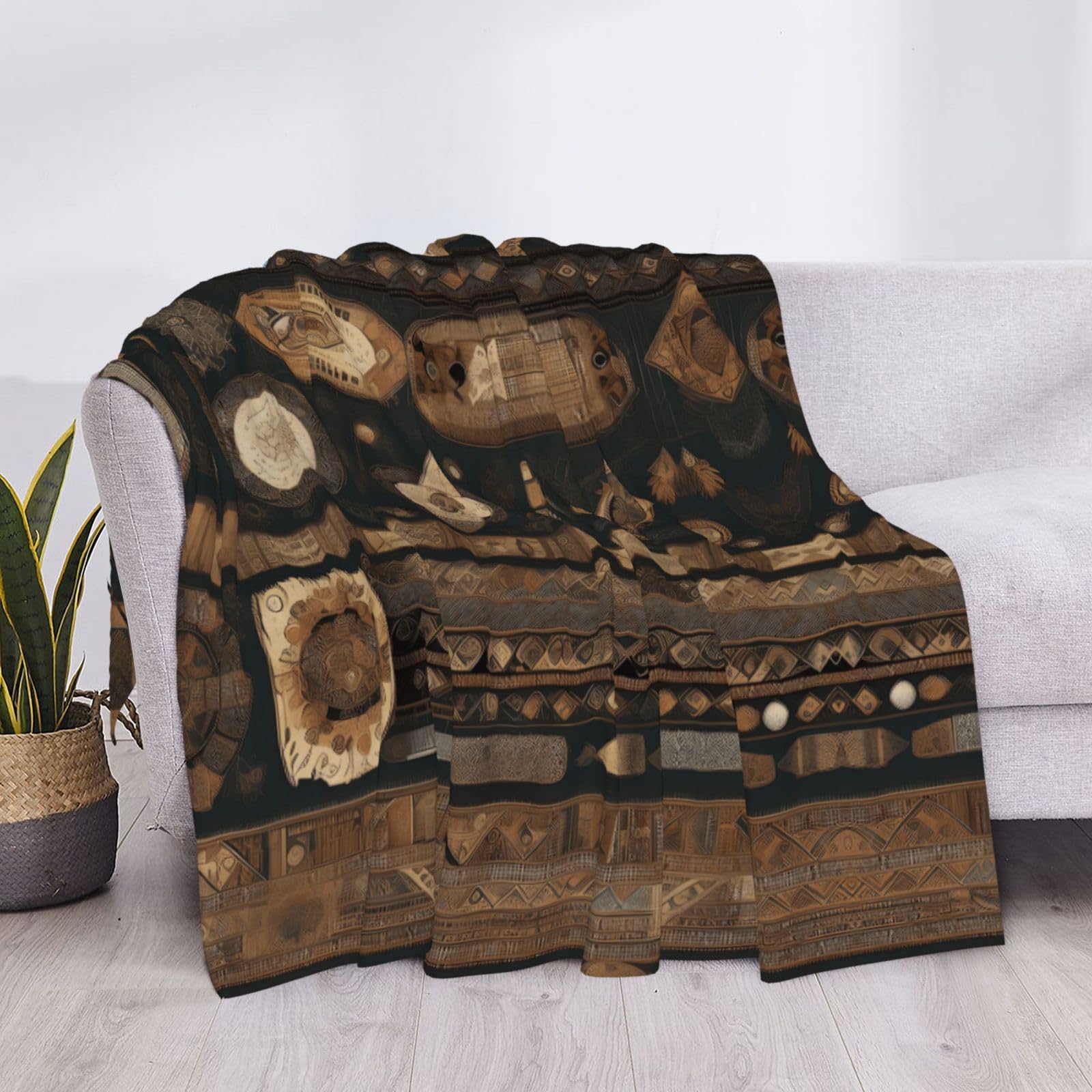 Manta de franela estampada de estilo bohemio de 80 x 60 pulgadas, 30-80 pulgadas. Una manta cálida para uso doméstico en otoño y una manta de viaje portátil.