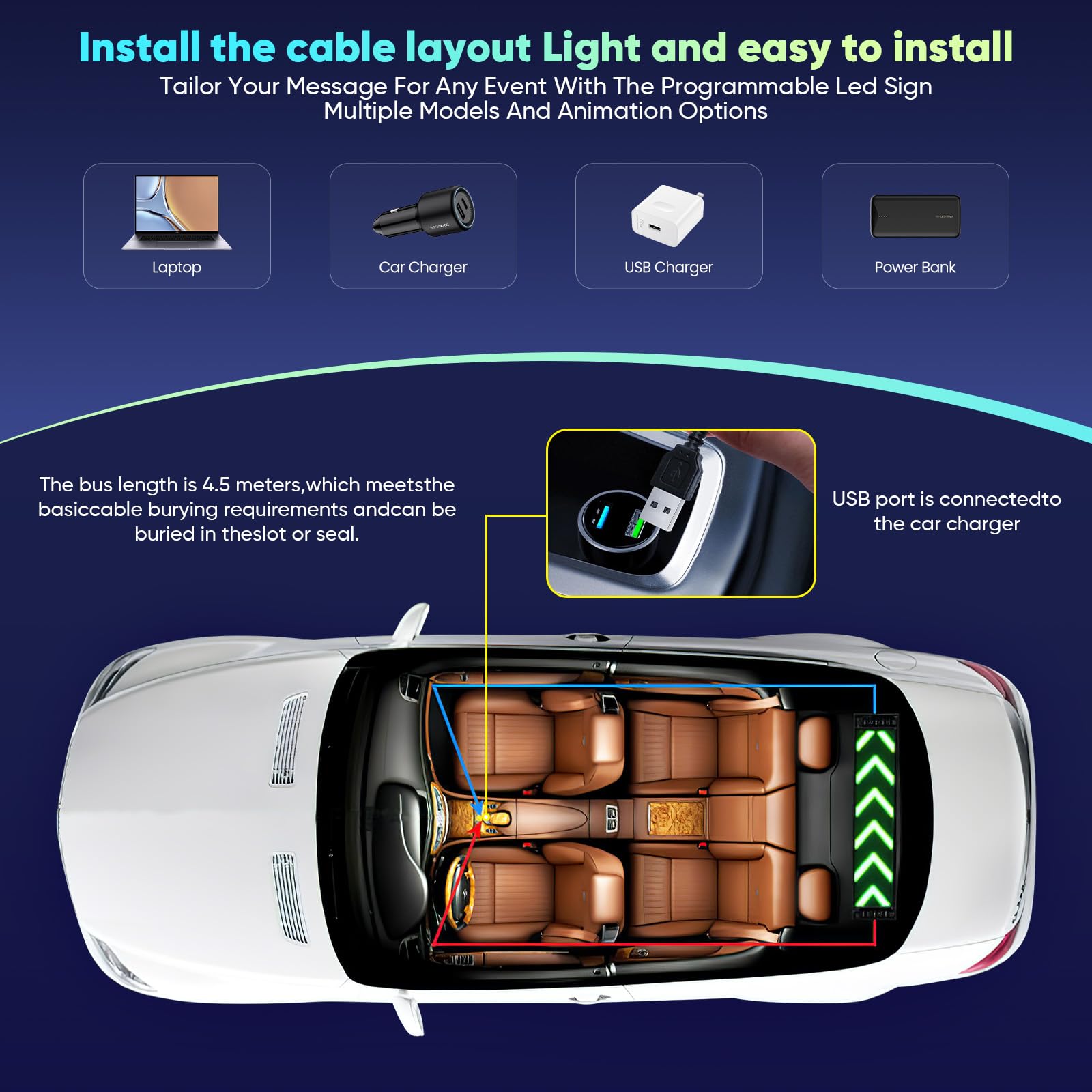 Occhi LED per camion e auto (12 * 59,5 cm), Devil Eyes Light per auto, lampada occhio diabolico colorata con schermo morbido per finestrino dell'auto, display flessibile programmabile per auto con