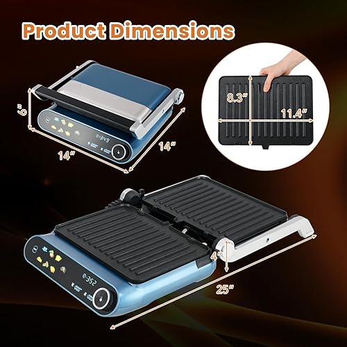Miniatura 7 de Giantex Panini Press Sandwichera, parrilla eléctrica para interiores con 2 placas antiadherentes extraíbles y aptas para lavavajillas, bandeja de