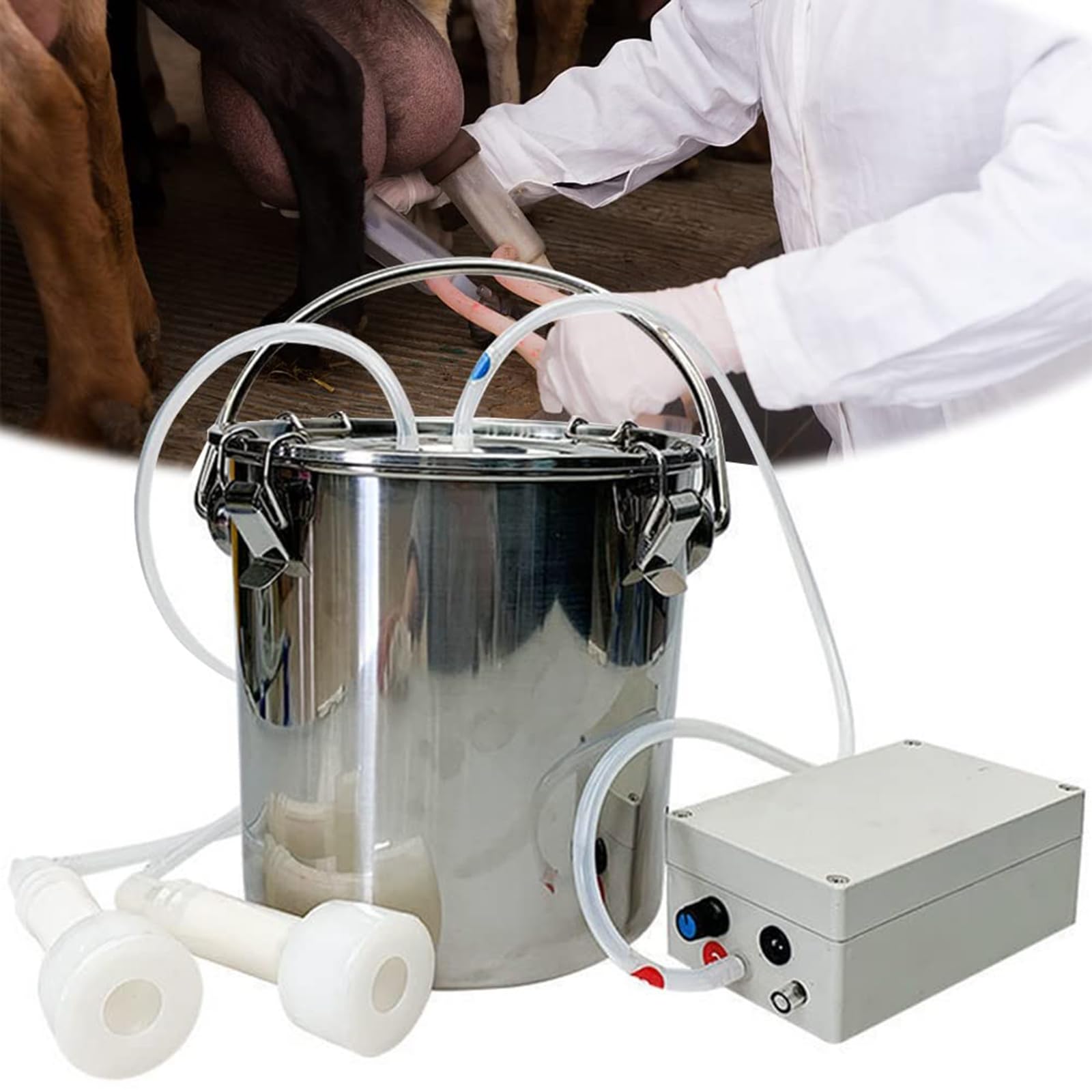 Mungitrice Elettrica Da 5 Litri, Secchio Per Latte in Acciaio Inossidabile, Con Pompa Per Vuoto, Mungitura Manuale Simulata, Arresto Automatico Quando È Pieno, Per Mucche E Capre ,5L,Sheep