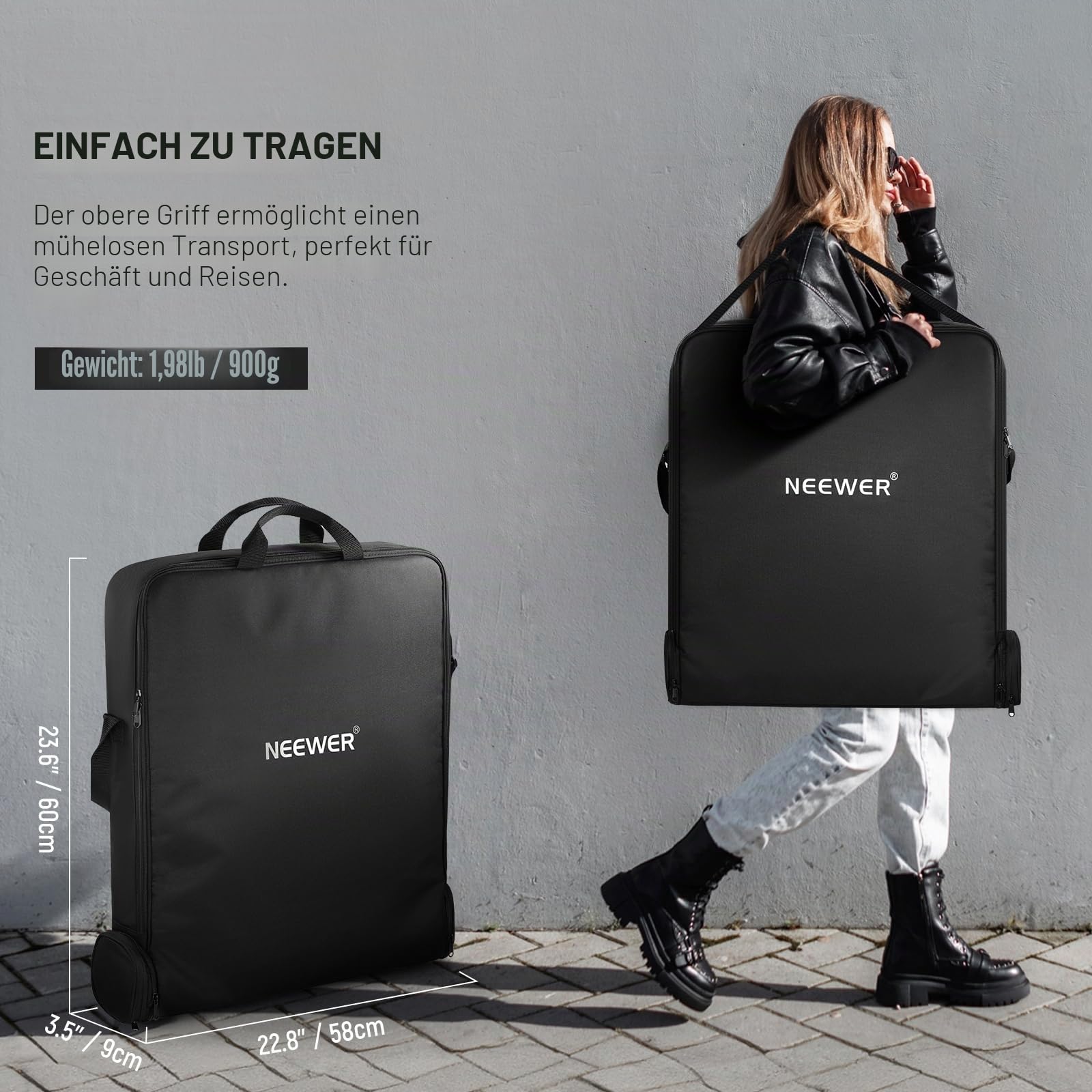 NEEWER 18" Ringlicht Tragetasche mit separater Aufbewahrungstasche, erweiterbar für 78cm gefaltetes Lichtstativstativ, 60cm x 58cm, leichte Nylon Schutztasche für Ringlicht mit Ständer, RU-009