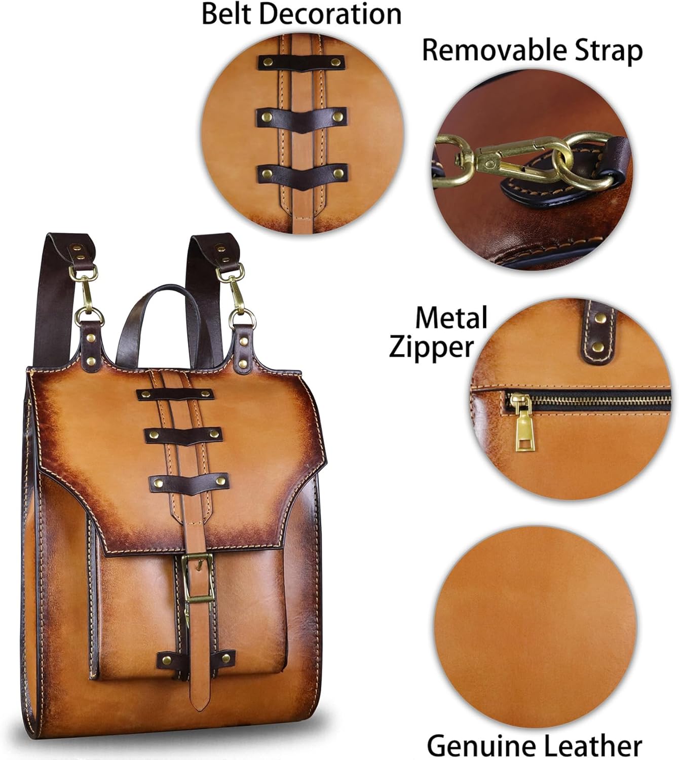 Genuine Leather Backpack for Women and Men Vintage Rucksack Convertible Casual Daypack Handmade Western Satchel Sling Purse (Brown) - Image 6