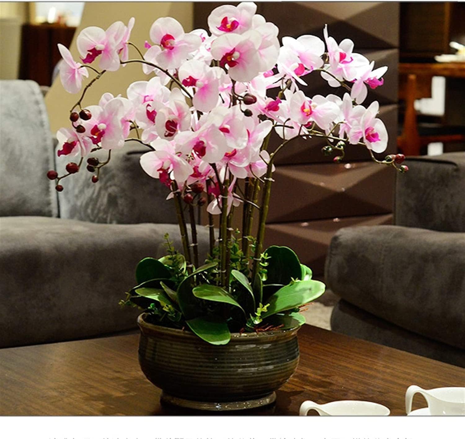 DFGHNBVC Artificial Orchid Polyurethane Faux Orchids With Ceramic Vase Artificial Phalaenopsis Flowers 60Cm Artificial Flower Decor Artificial Orchid Very Natural.Pink