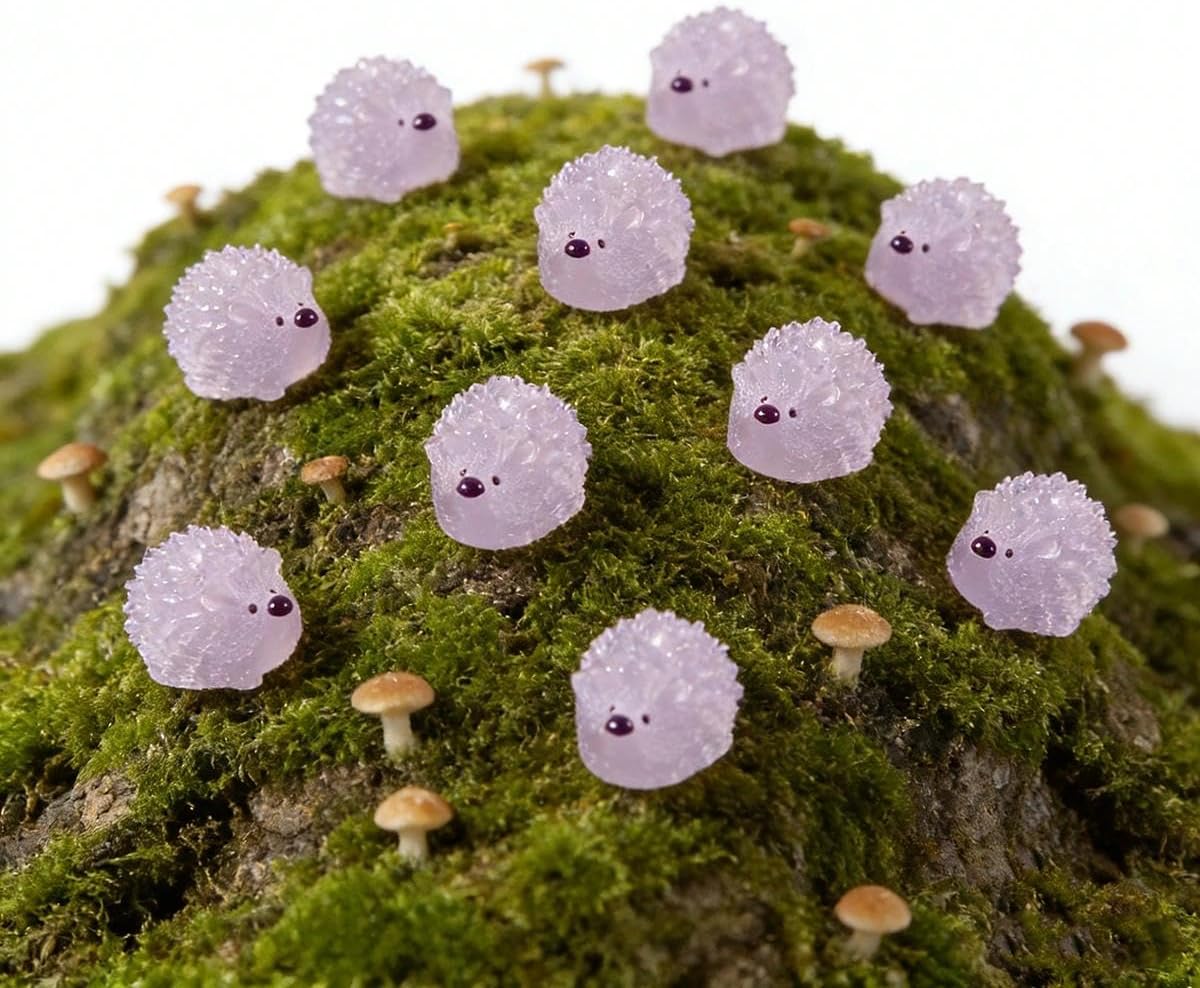 10Pcs Miniature Resin Hedgehog Light-up Figurine, A Miniature Landscape Decoration, Perfect for Birthday Party Decorations (Light Purple)