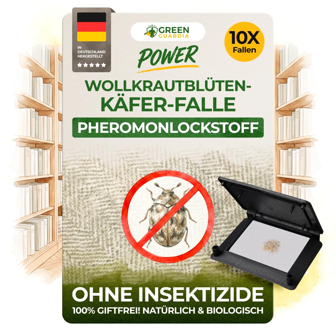 GREEN GUARDIA Wollkrautblütenkäfer Falle mit Pheromon-Lockstoff - 10x Fallen - umweltfreundlich Wollkrautblütenkäfer bekämpfen, Chemiefreie Pheromonfalle mit austauschbaren Klebeflächen,giftfrei