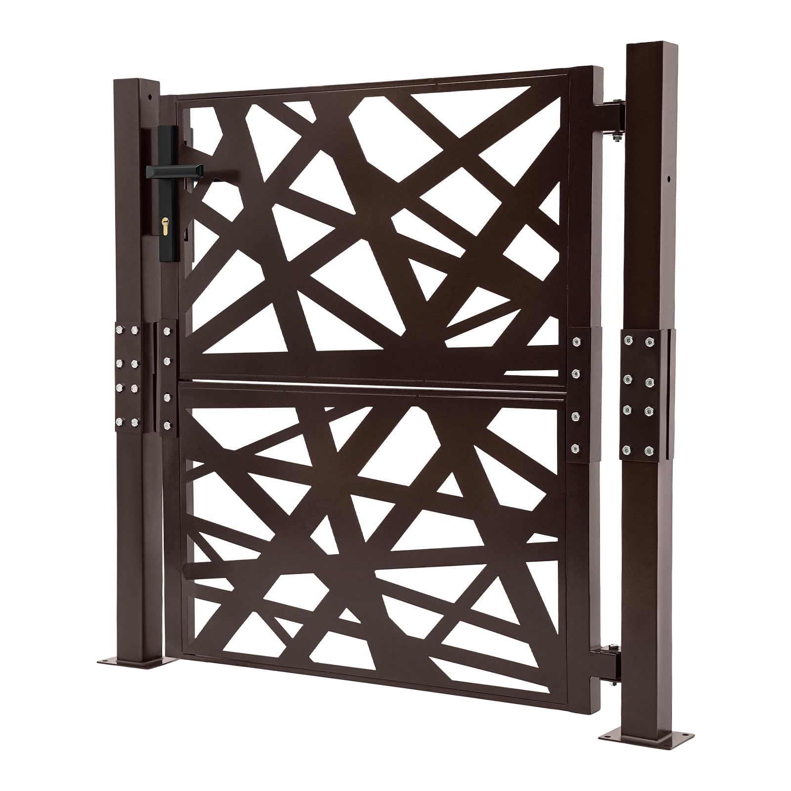 Cancello da giardino, 105 x 100 cm, in acciaio, con angolo di rotazione di 180° e 7 chiavi, antiruggine, per cancello del cortile (marrone)