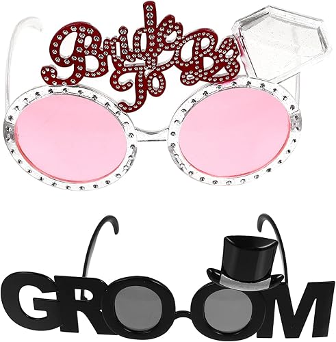 2 lentes de novia para novios, accesorios de disfraces para boda, despedida de soltera, despedida de soltera, decoración de fiesta de despedida de