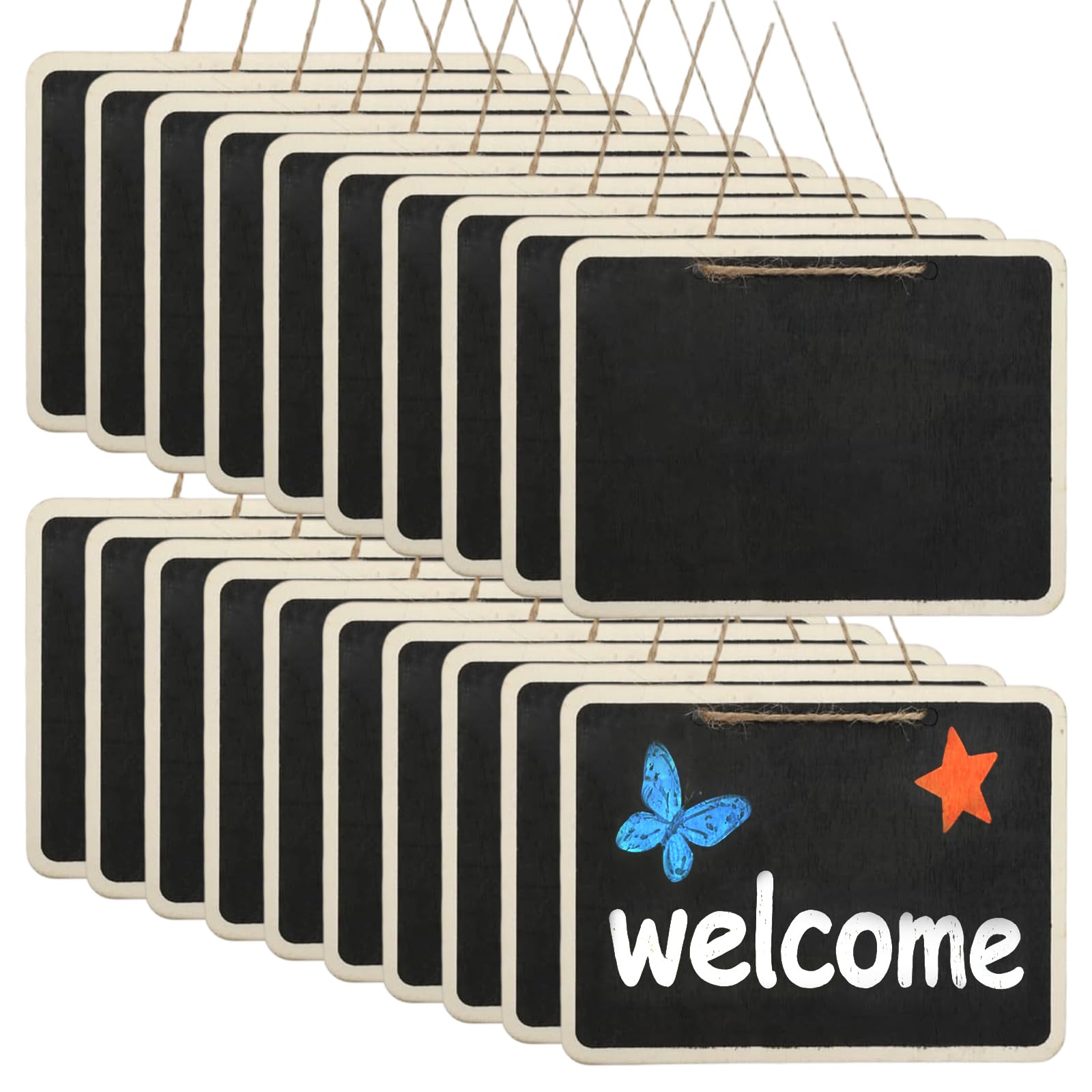 20 PCS Hanging Chalk Board, 16 x 12 cm Small Blackboard Double Sided Chalkboard Signs with Wooden Frame und String Message Board Black Boards for Home Wedding Store Party Decoration