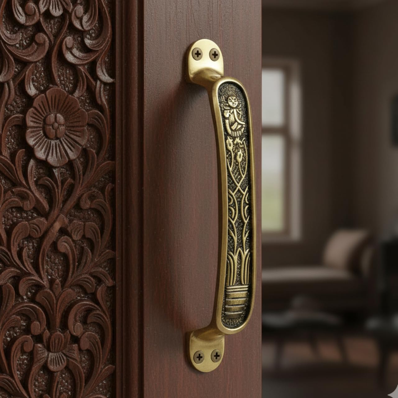 Prateek Heavy Brass Door Handle 8 Inches Brass Ganesh Door Handle Antique Finishing, Wooden Main for Home, Royal Look for All Door C-200 (1)