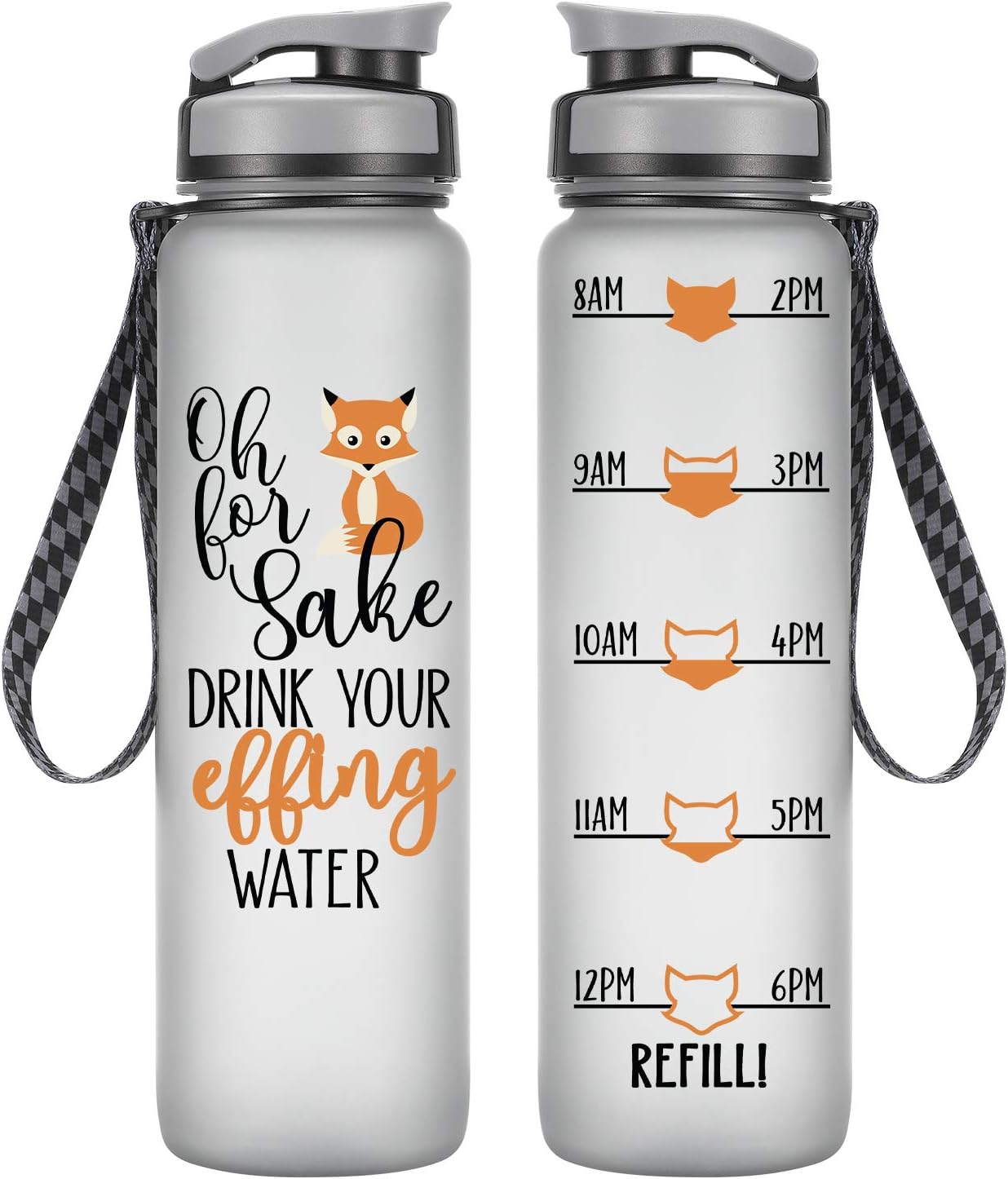 LEADO 32oz 1Liter Motivational Water Bottle with Time Marker - for Fox Sake Drink Your Effing Water - Funny Birthday, Christmas Gifts for Women, Men, Friend, Mom, Dad, Wife, Husband, Sister, Coworker