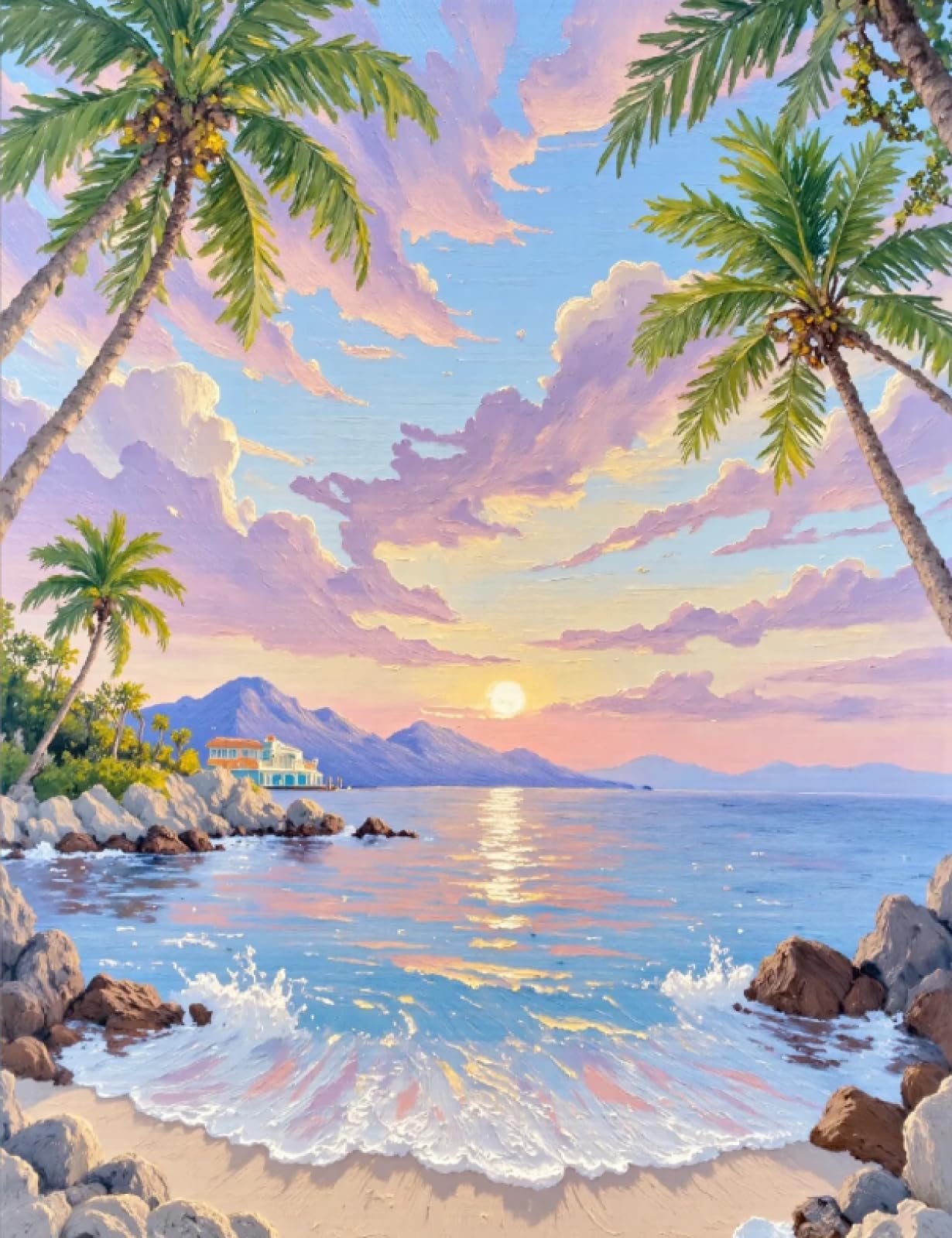 Stithej Pre-Printed Cross Stitch Kit Sunset Coconut Grove 11CT for Beginner