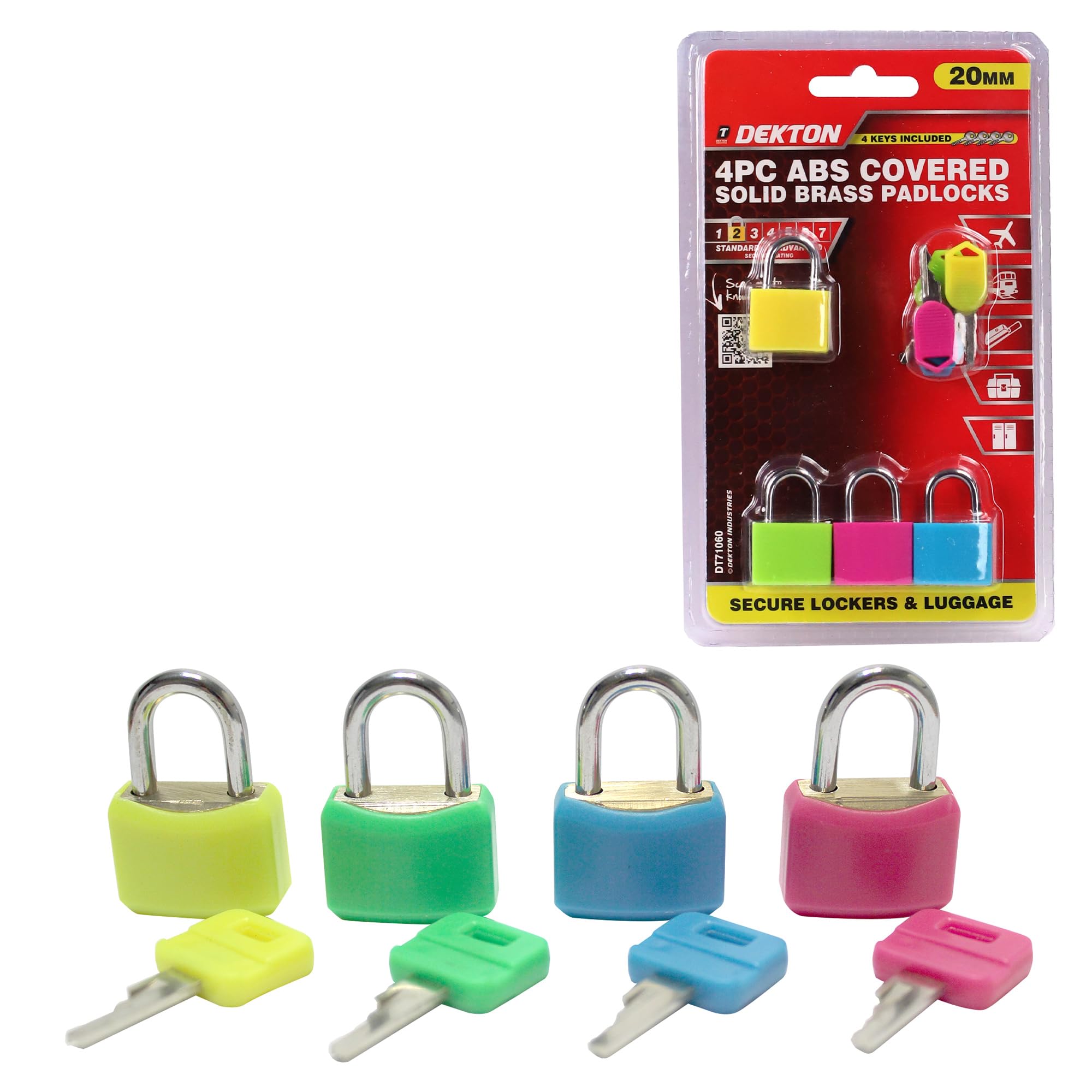 Dekton 4Pc Abs Covered 20mm Steel Shackle Outdoor Security Padlock & Keys Alike from B&Q