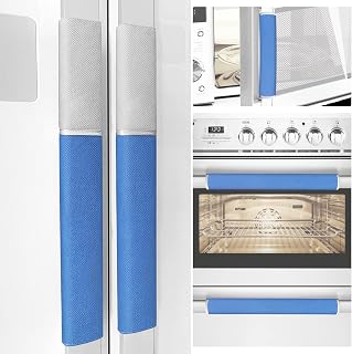 MRKG Refrigerator Door Handle Covers, Set of 5, Washable Without Fading, Keep Your Kitchen Appliance Clean from Smudges, Drips, Food Stains, Oil, 15.6X 5.6 inches, 6x3.5 inches (Blue, Grey)