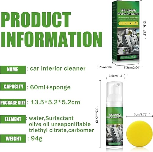 Miniatura 7 de Limpiador de espuma mágica para automóvil, potente removedor de manchas para tapicería y asiento de automóvil, limpiador de espuma multiusos para