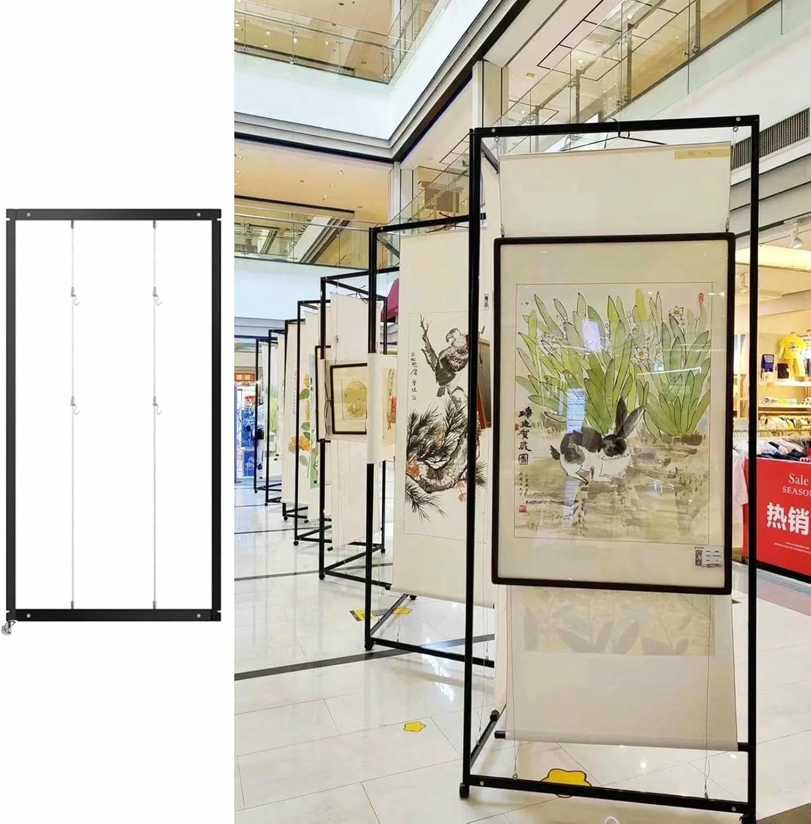SWENEEN Movable Display For Exhibition,Metal Shelf Billboard,Freestanding Display Poster Stand,3pcs-120x250cm(47 1/4