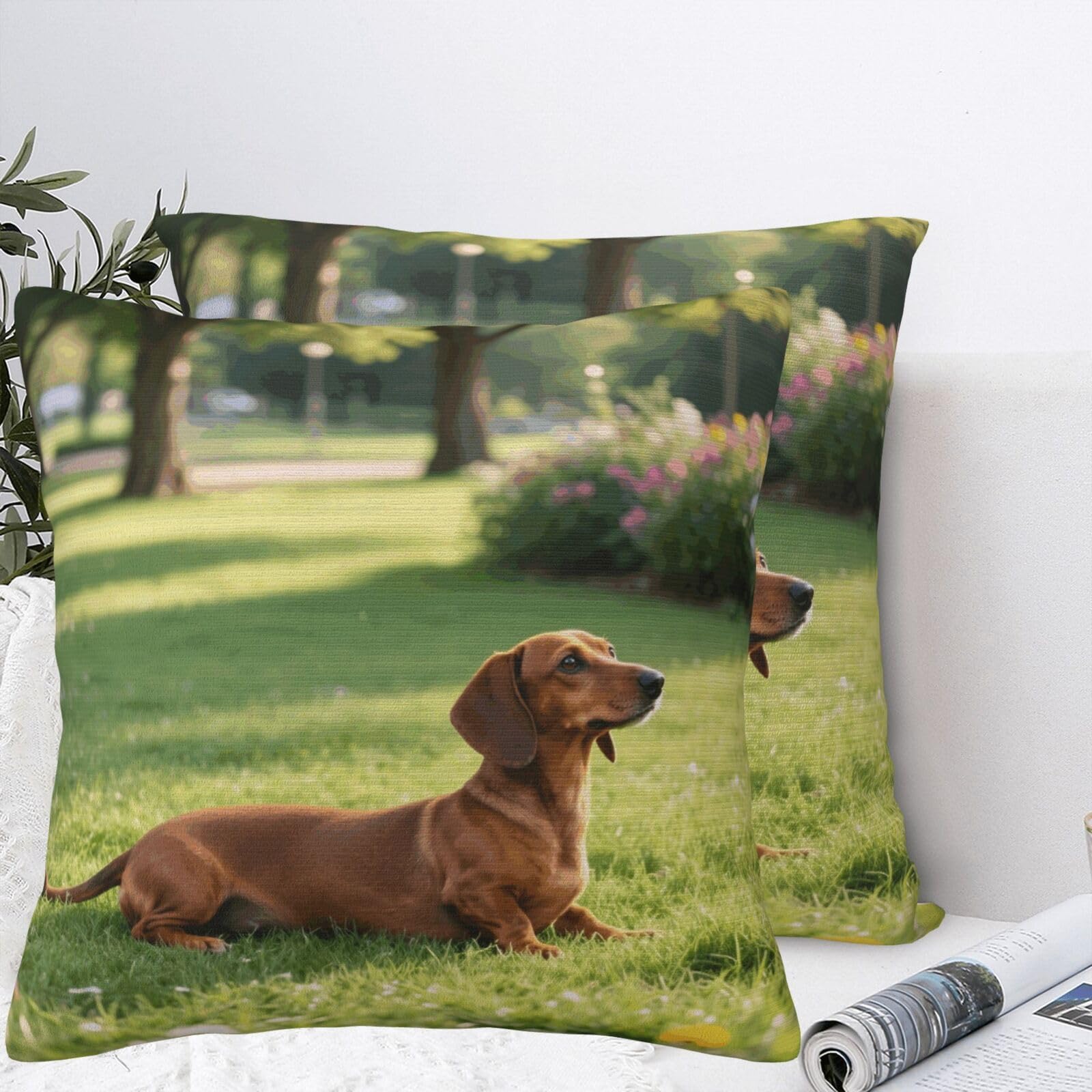 LMNGH Dachshund Dog Plush Throw Pillow Covers 22"X22",Soft Cozy Couch Cushion Covers Decorative Pillow Cases for Holiday Home Bedroom Sofa Decors