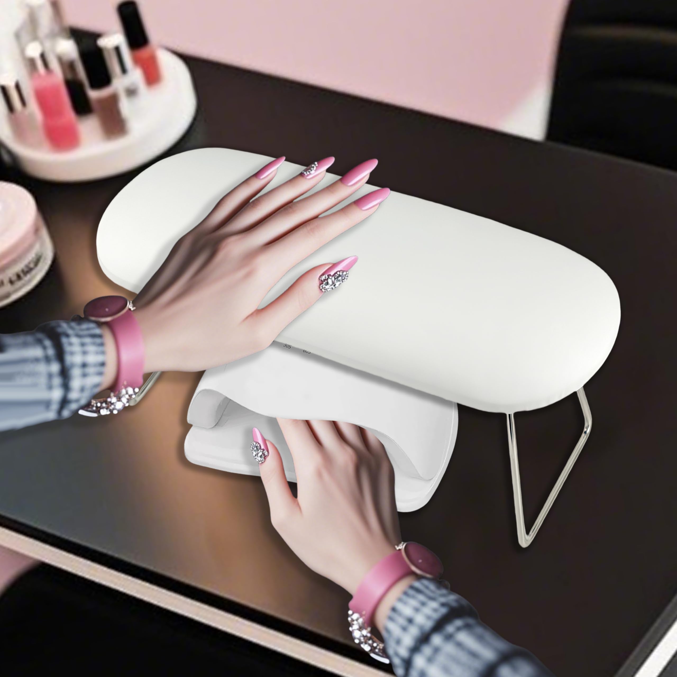 Reposabrazos plegable para uñas, cojín de cuero suave para mesa de manicura, cómodo reposamanos para el cuidado de las uñas (blanco)