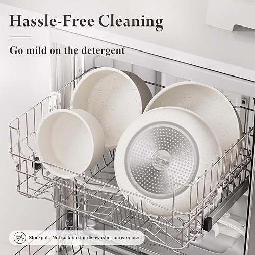 Miniatura 7 de Juego de 22 ollas y sartenes antiadherentes con asas extraíbles, juego de utensilios de cocina de cerámica, gran capacidad y no tóxico, compatible