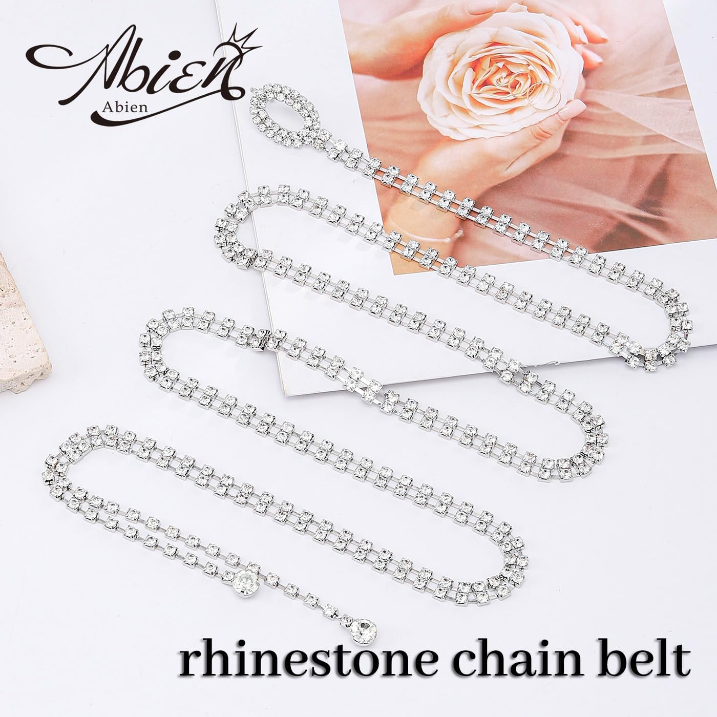 Abien Rhinestone Belts for Women Crystal Chain Belt for Dress Sparkle Thin Belts for Dresses - Image 3